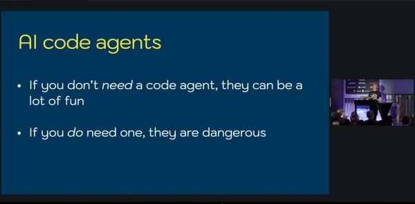 Julian Storer's ADC25 keynote slide on using AI code agents