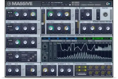 The user interface of Massive synthesizer from Native Instruments